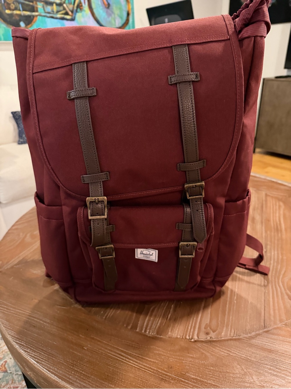 Herschel Supply Company Burgundy Canvas Backpack with Brown Straps - Picture 5 of 8